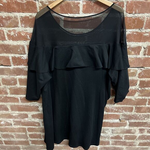 Torrid Mesh Long Sleeve Black Sweatshirt Dress Stretch Solid Plus Size 4X - Picture 3 of 3